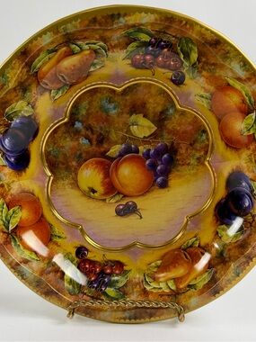 Vintage Daher England 1971 Metal Tin Fruit Still Life Round Bowl Tray 10 Inch